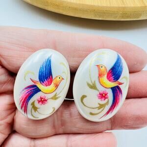 Vintage 1990 Avon Pretty Plume Bird of Paradise Acrylic Pierced Earrings